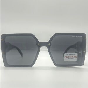 True Religion Black Oversized Square Sunglasses with Gradient Lenses